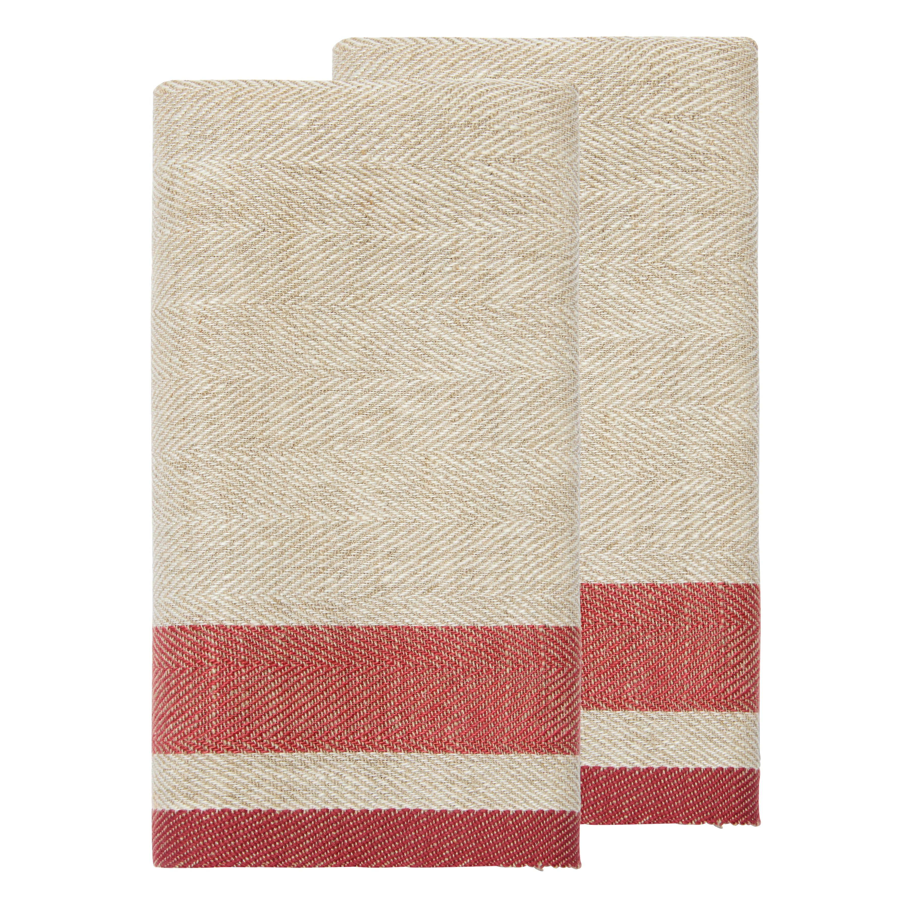 Gordes Natural & Red Tea Towel 20x30 - Set of 2