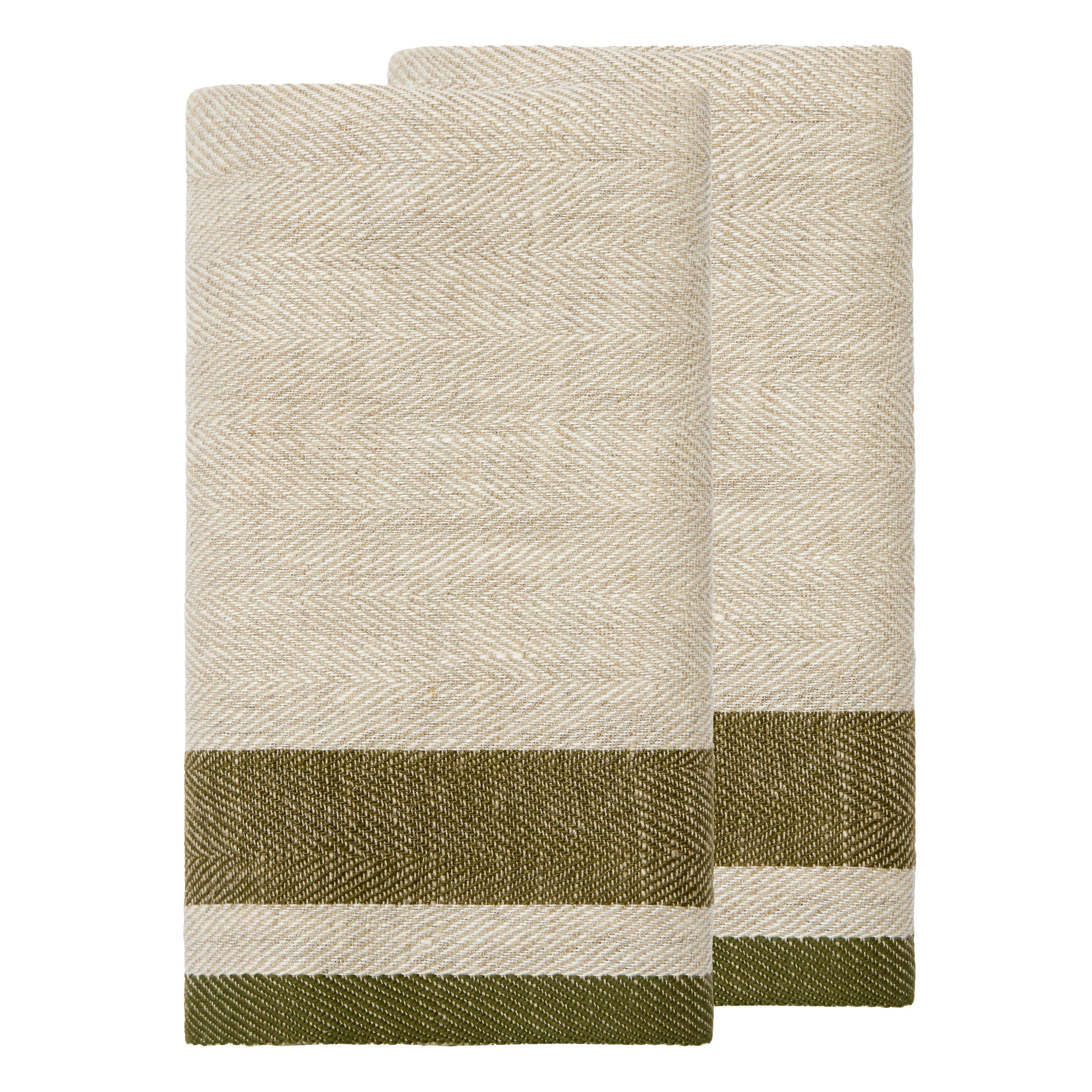 Gordes Natural & Olive Tea Towel 20x30 - Set of 2