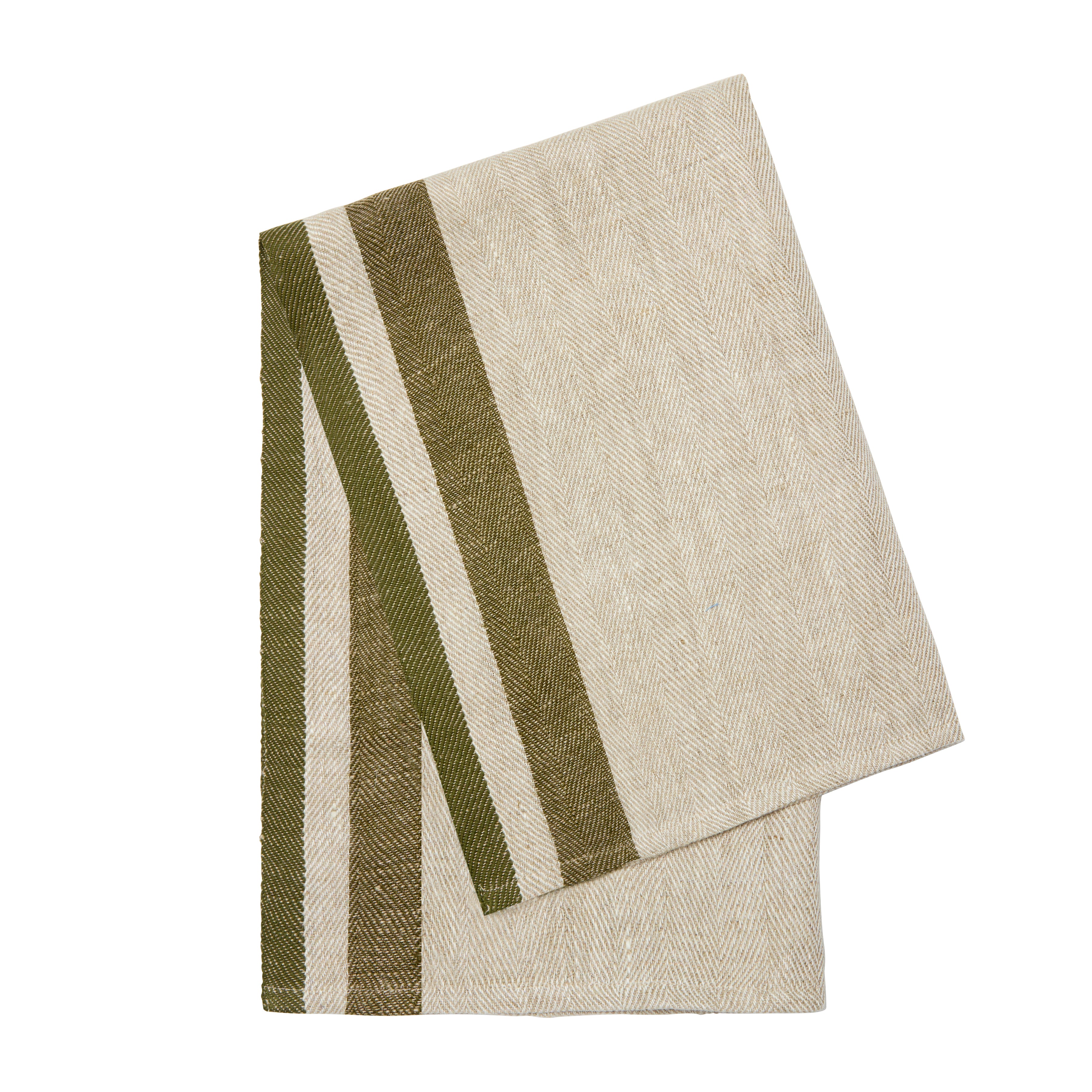 Gordes Natural & Olive Tea Towel 20x30 - Set of 2