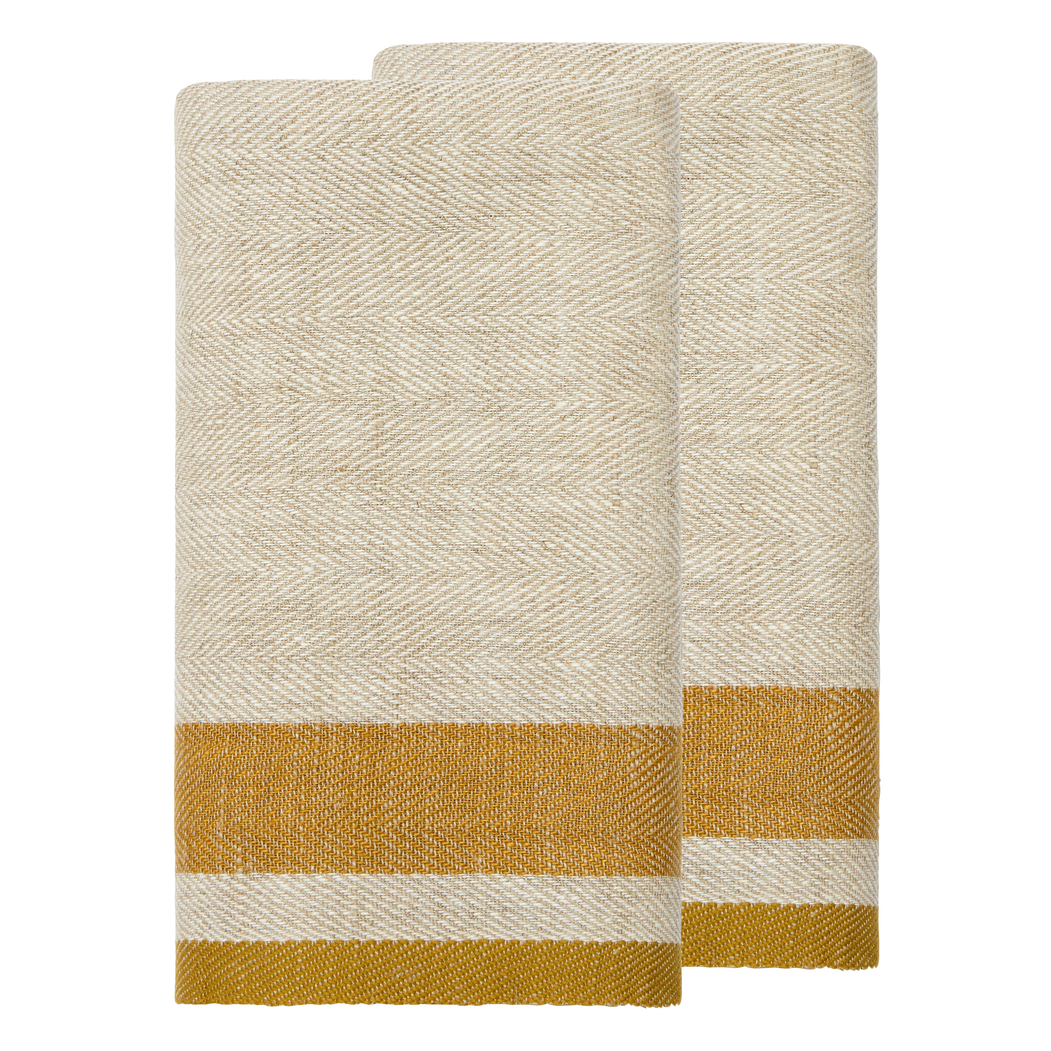 Gordes Natural & Mustard Tea Towel 20x30 - Set of 2