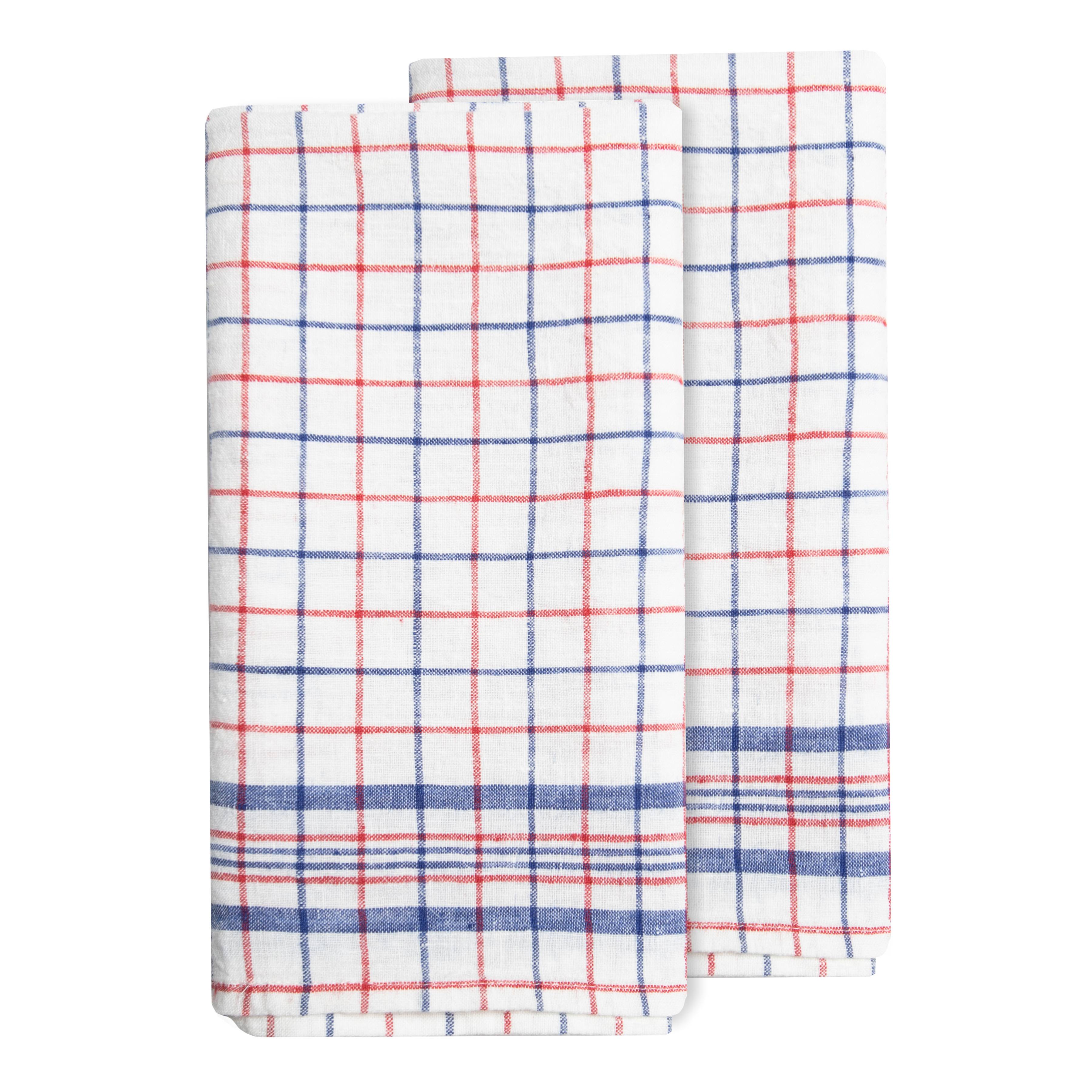Bistro Tea Towel 20x30 - Blue & Red - Set of 2