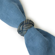 Braided Weave Blue Napkin Rings - Set of 4