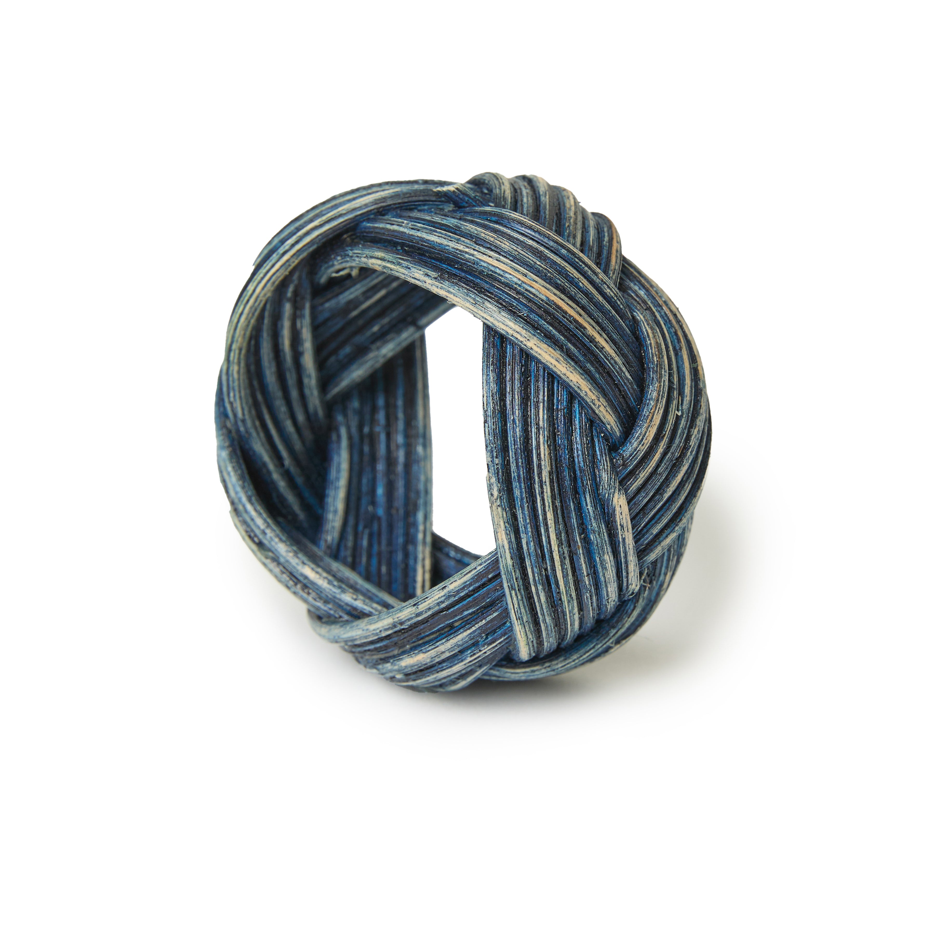 Braided Weave Blue Napkin Rings - Set of 4