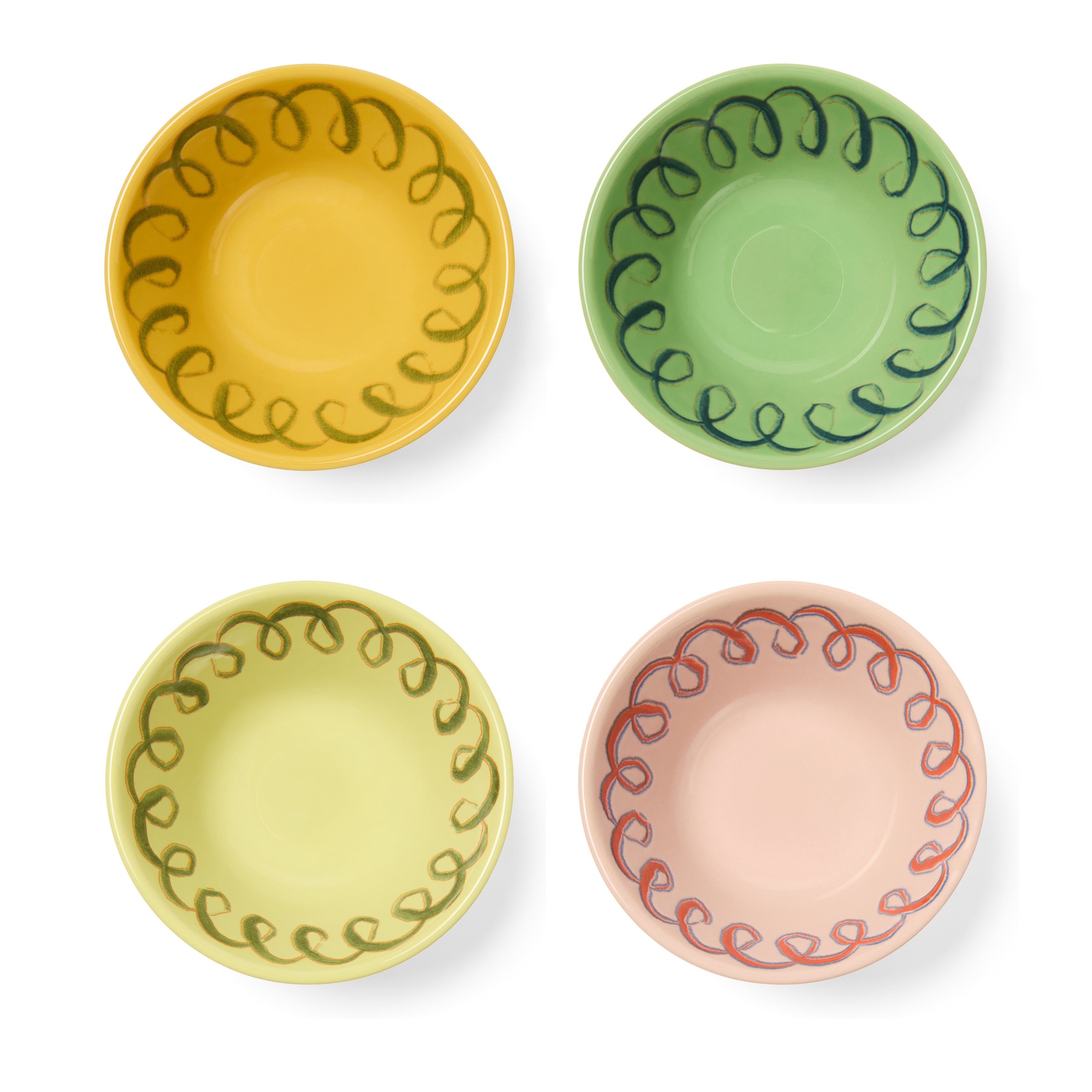 green, mustard, lime, pink