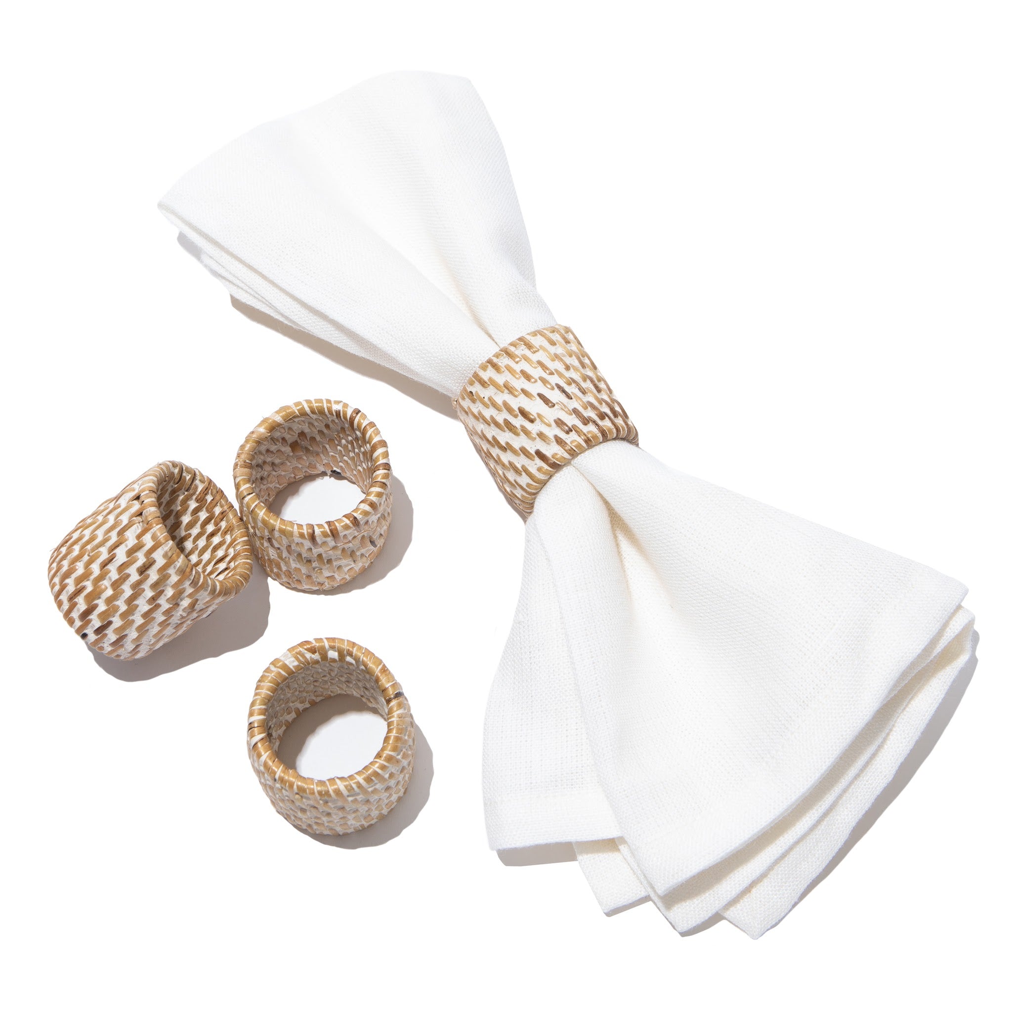 Everyday White Wash Napkin Ring  - Set of 4