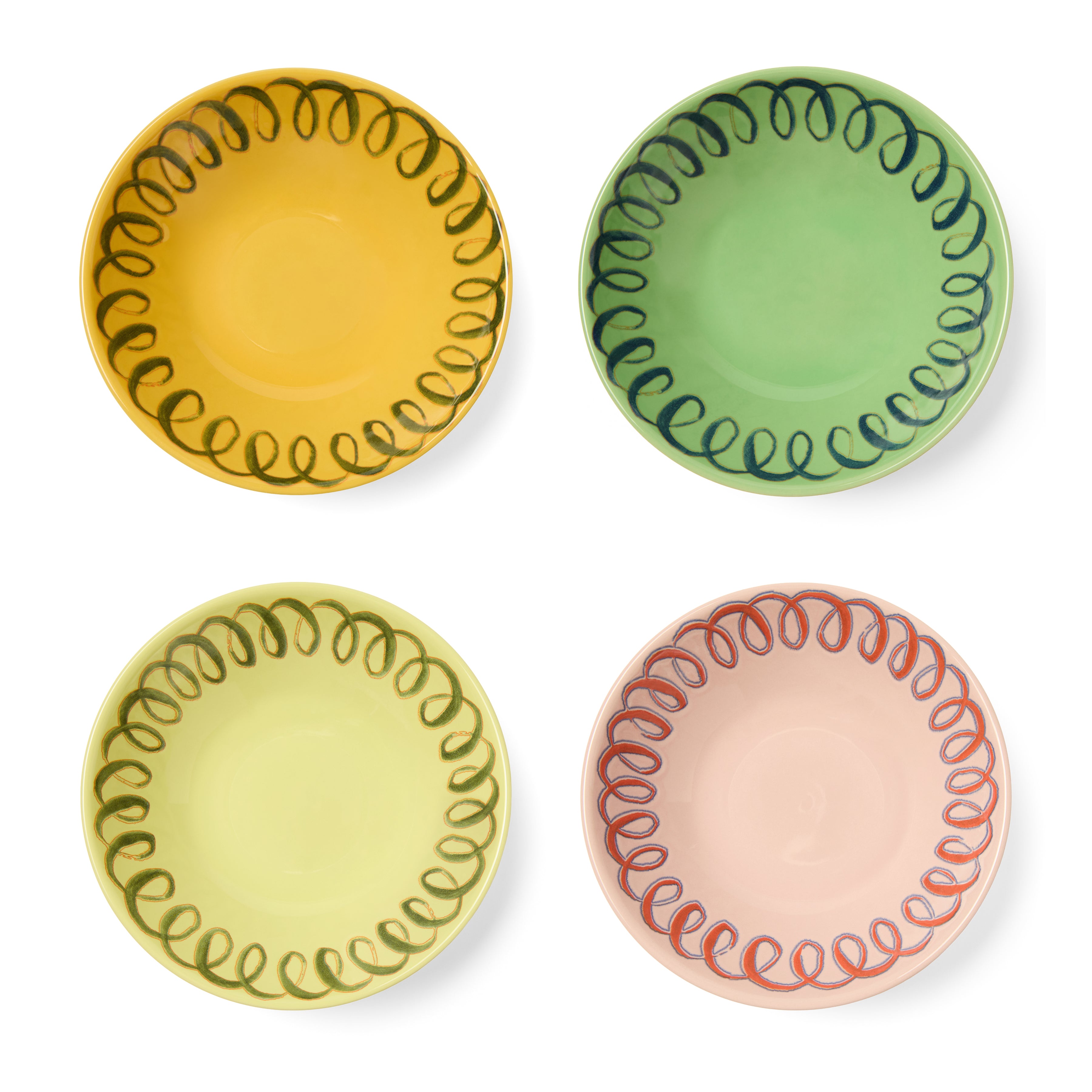 Green, mustard, Lime, pink 