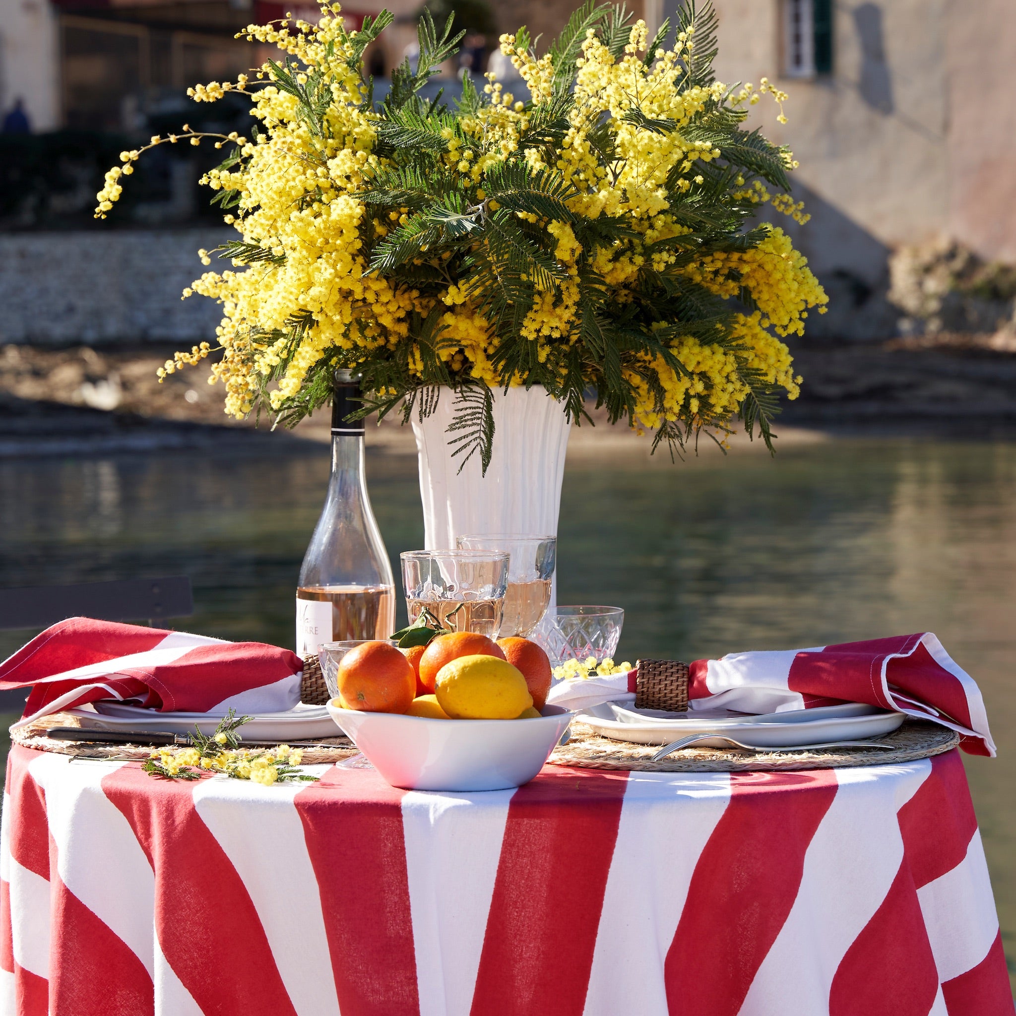 French Tablecloth St. Tropez Red Stripes