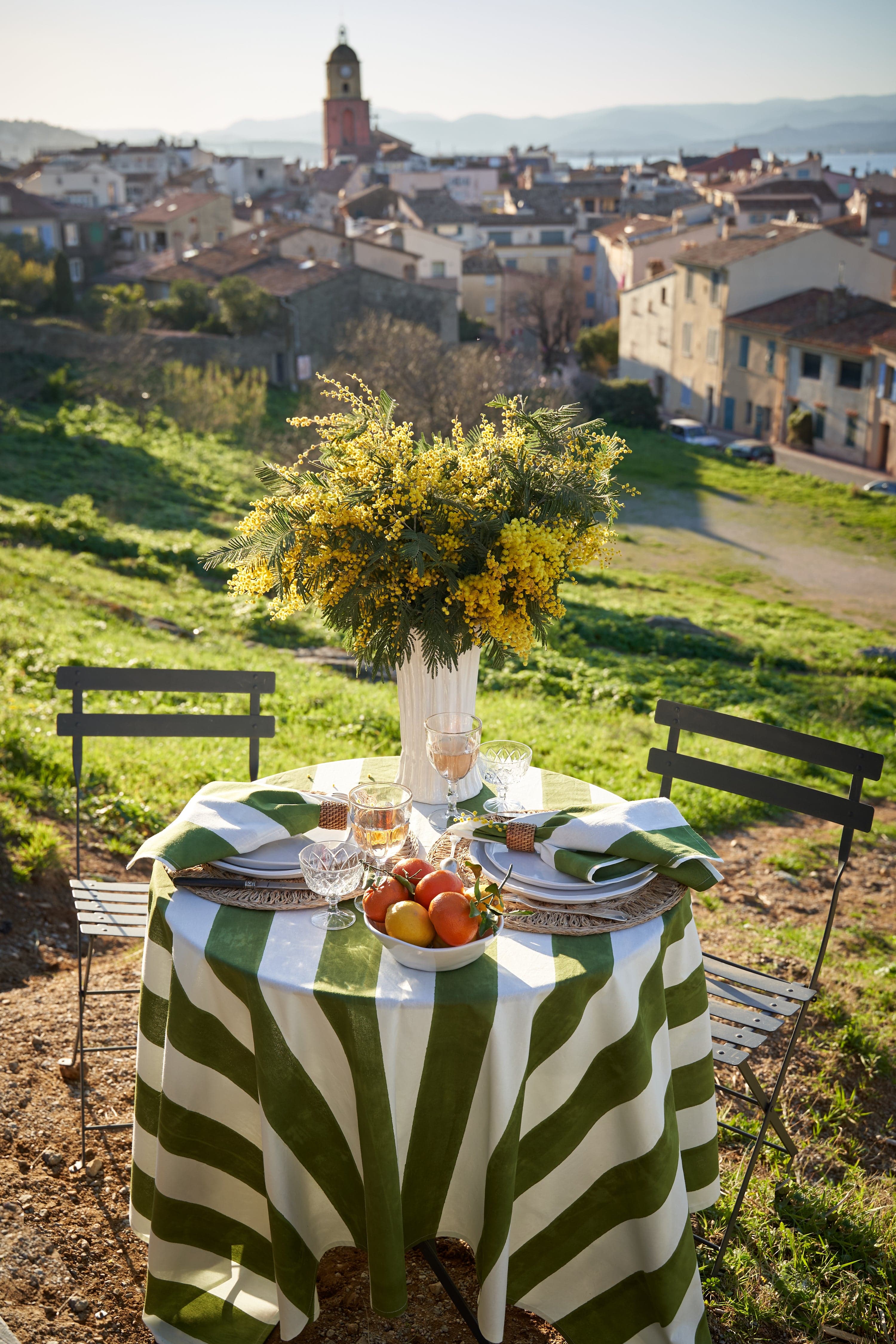 French Tablecloth St. Tropez Vert Stripes – Caravan Home Decor