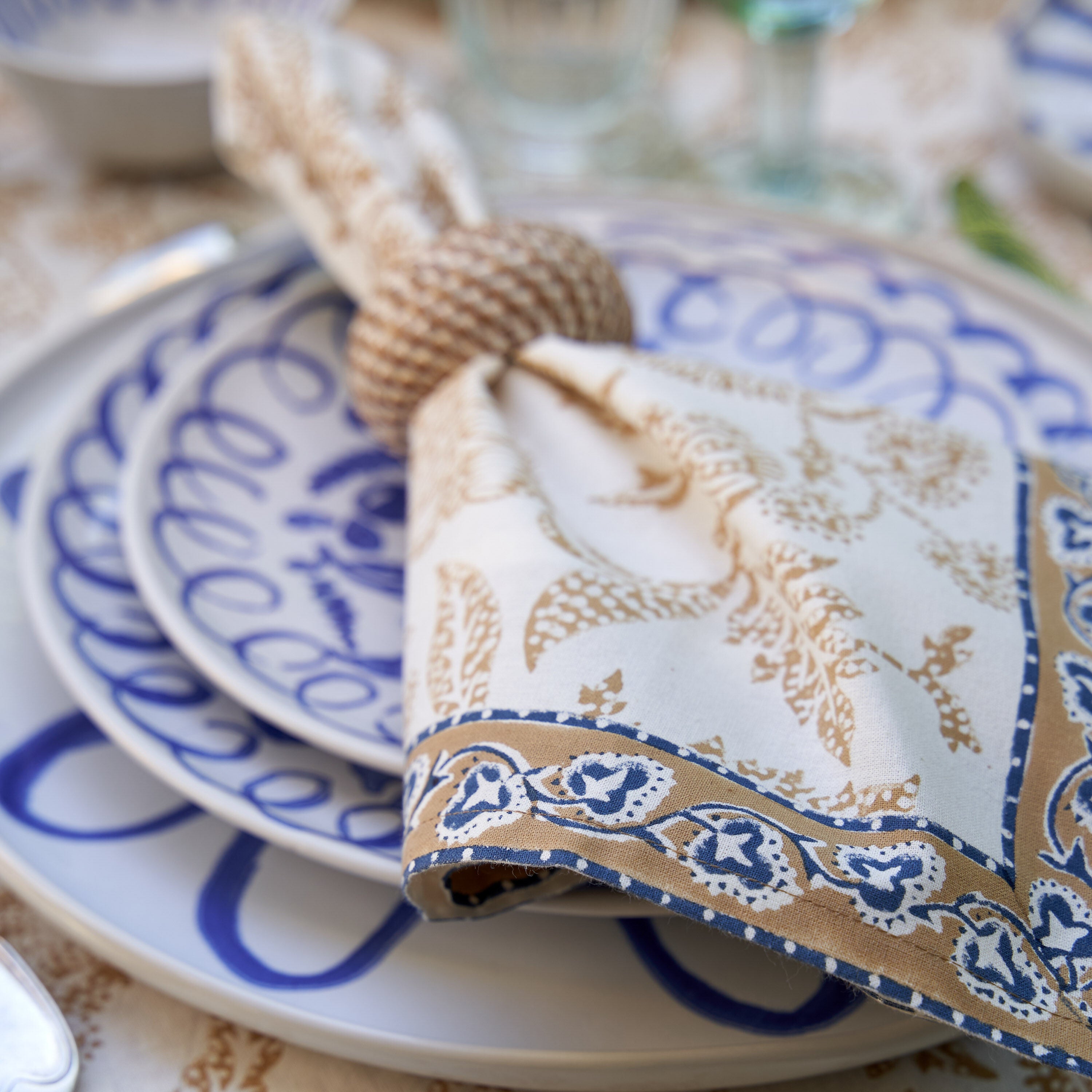Chloe Napkins Blue & Brown - Set of 4