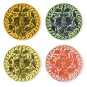 green, mustard, lime, pink