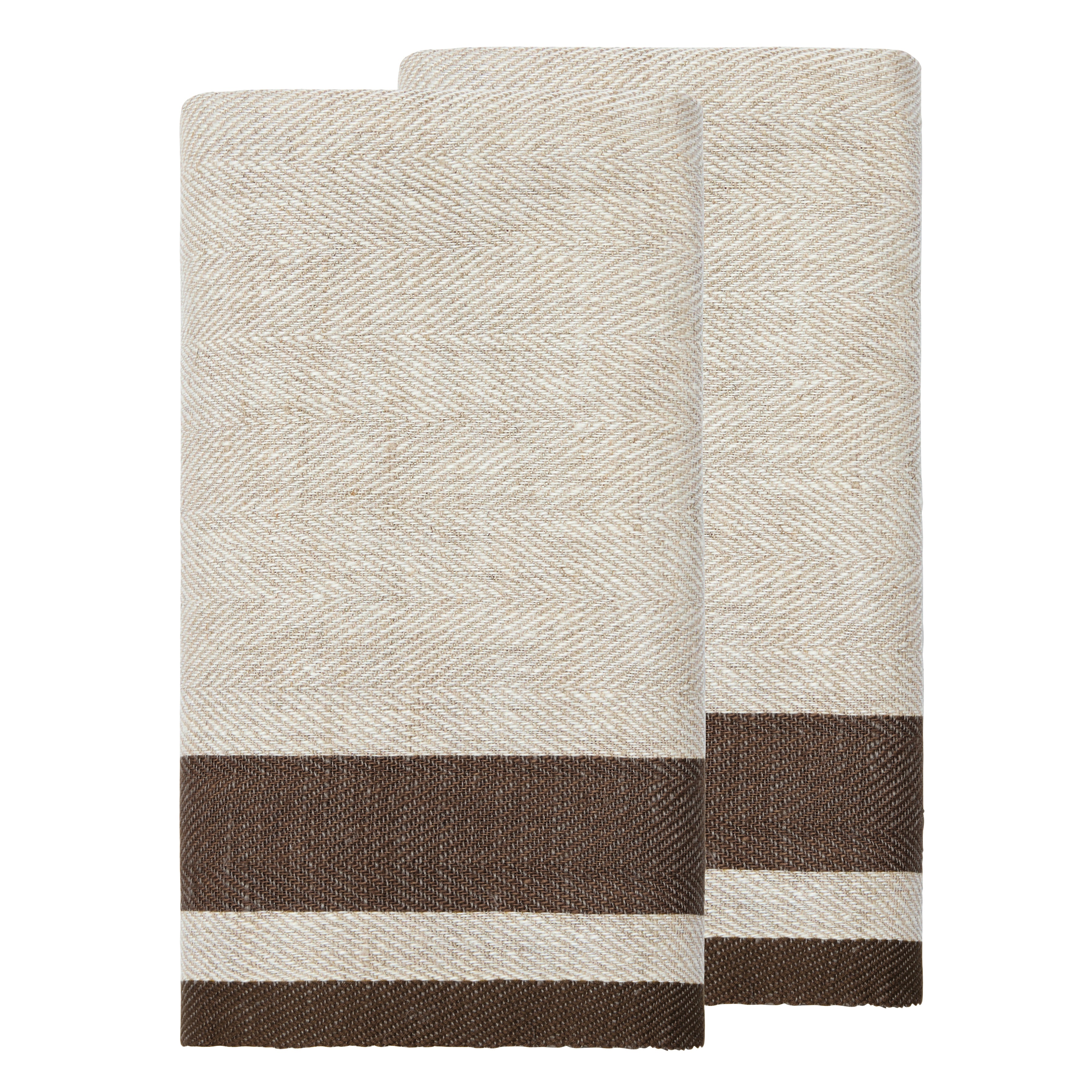 Gordes Natural & Chocolate Tea Towel 20x30 - Set of 2