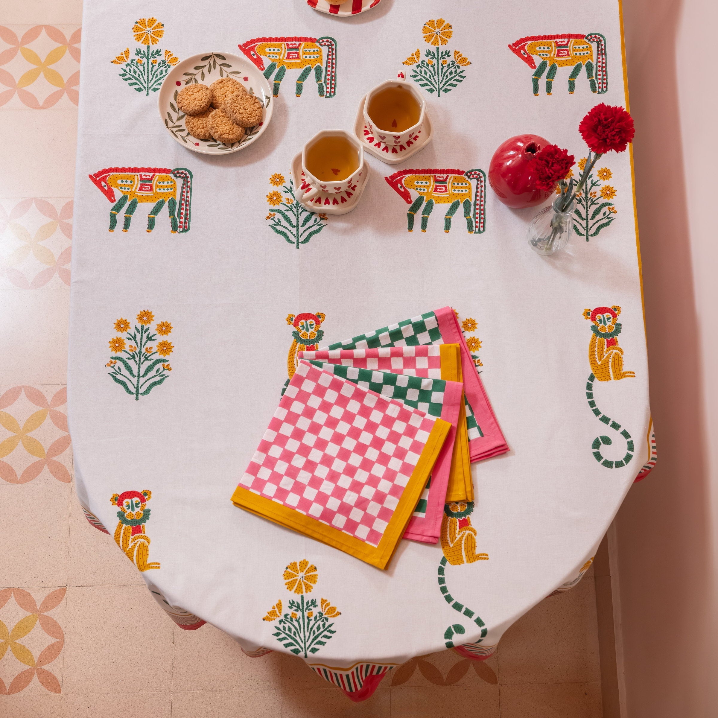 Menagerie Pink Tablecloth