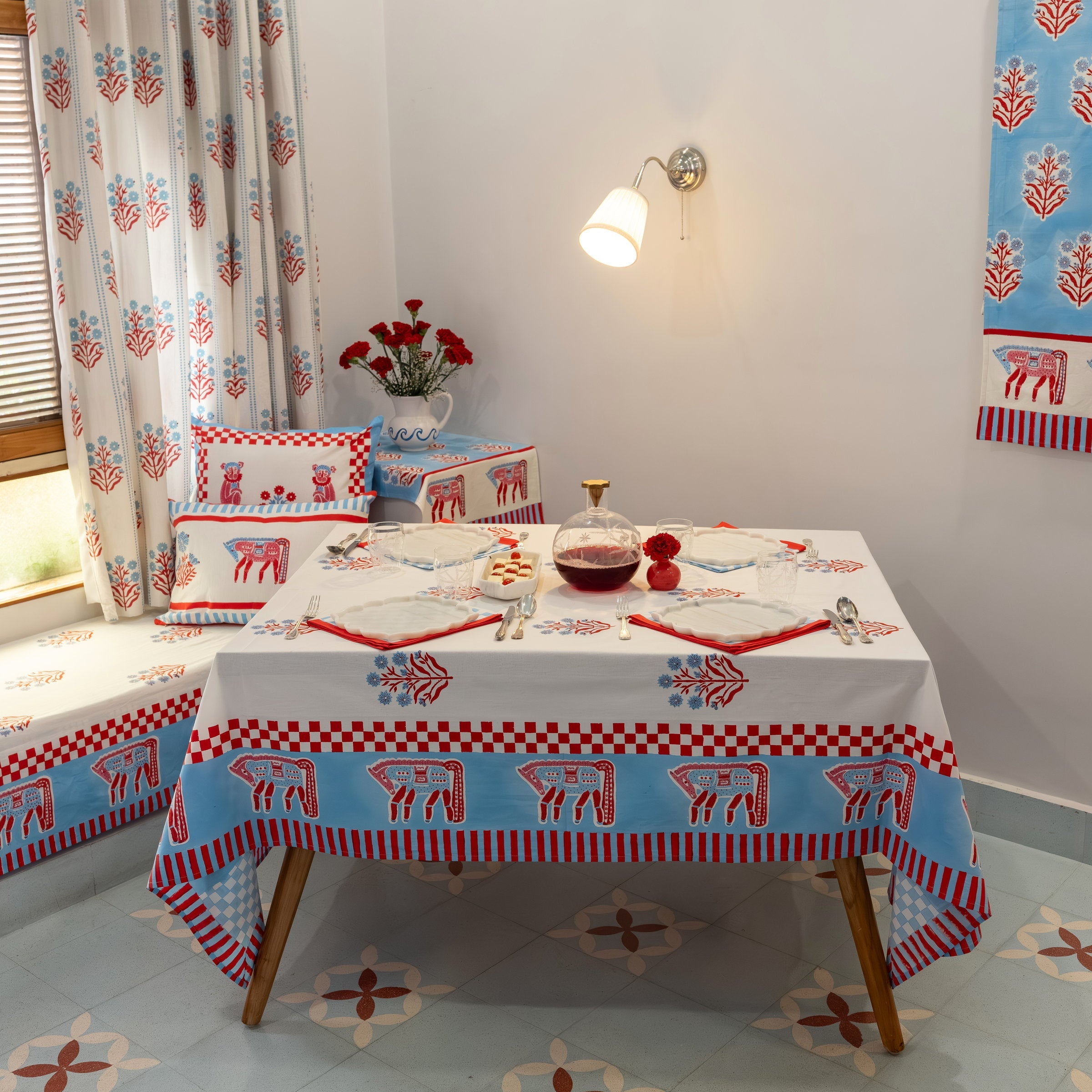 Cheval Nomade Pink & Blue Tablecloth