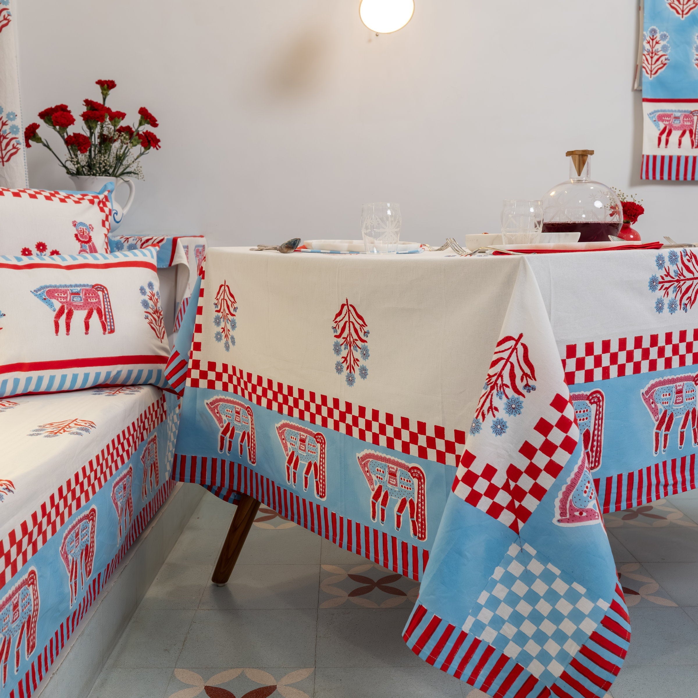 Cheval Nomade Pink & Blue Tablecloth
