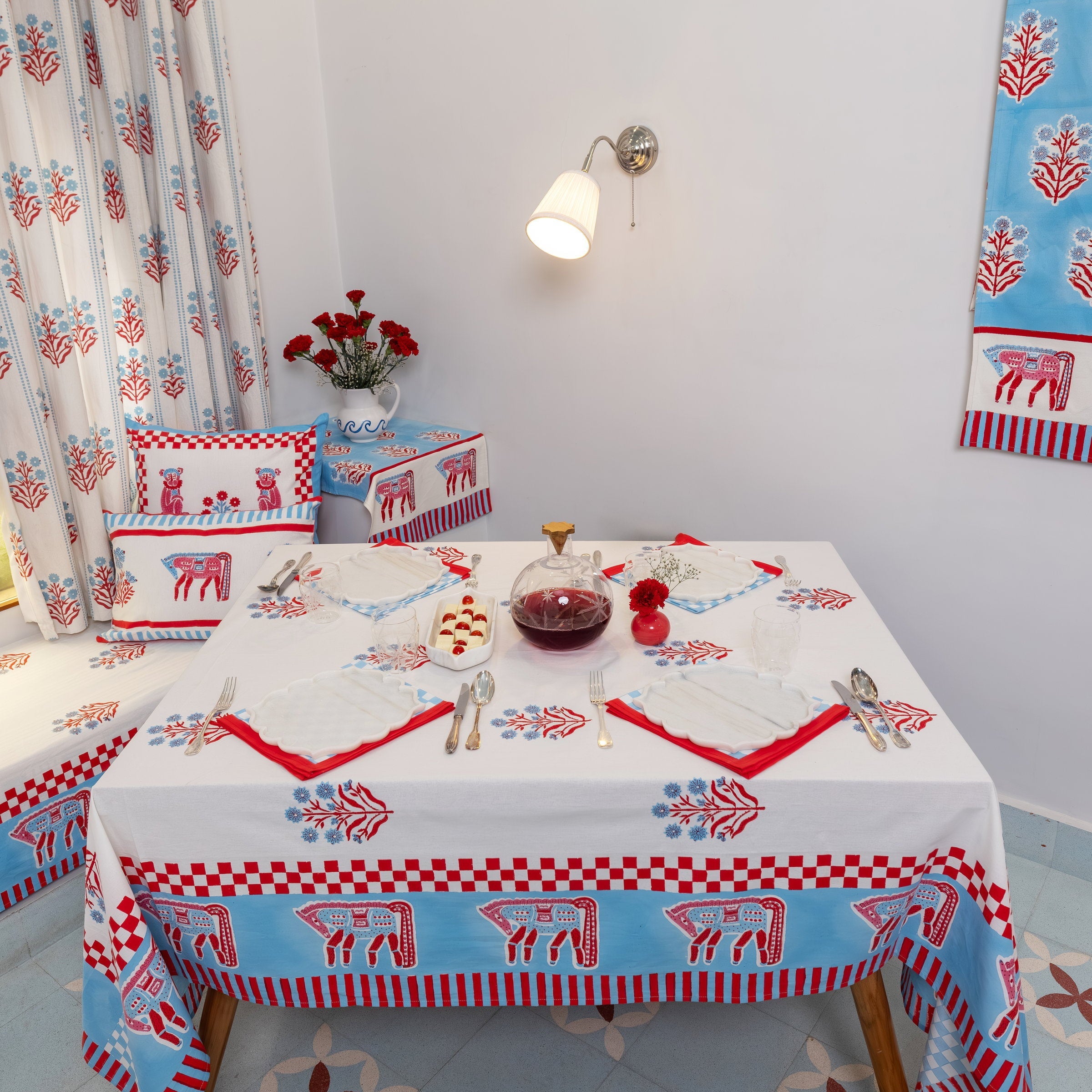 Cheval Nomade Pink & Blue Tablecloth