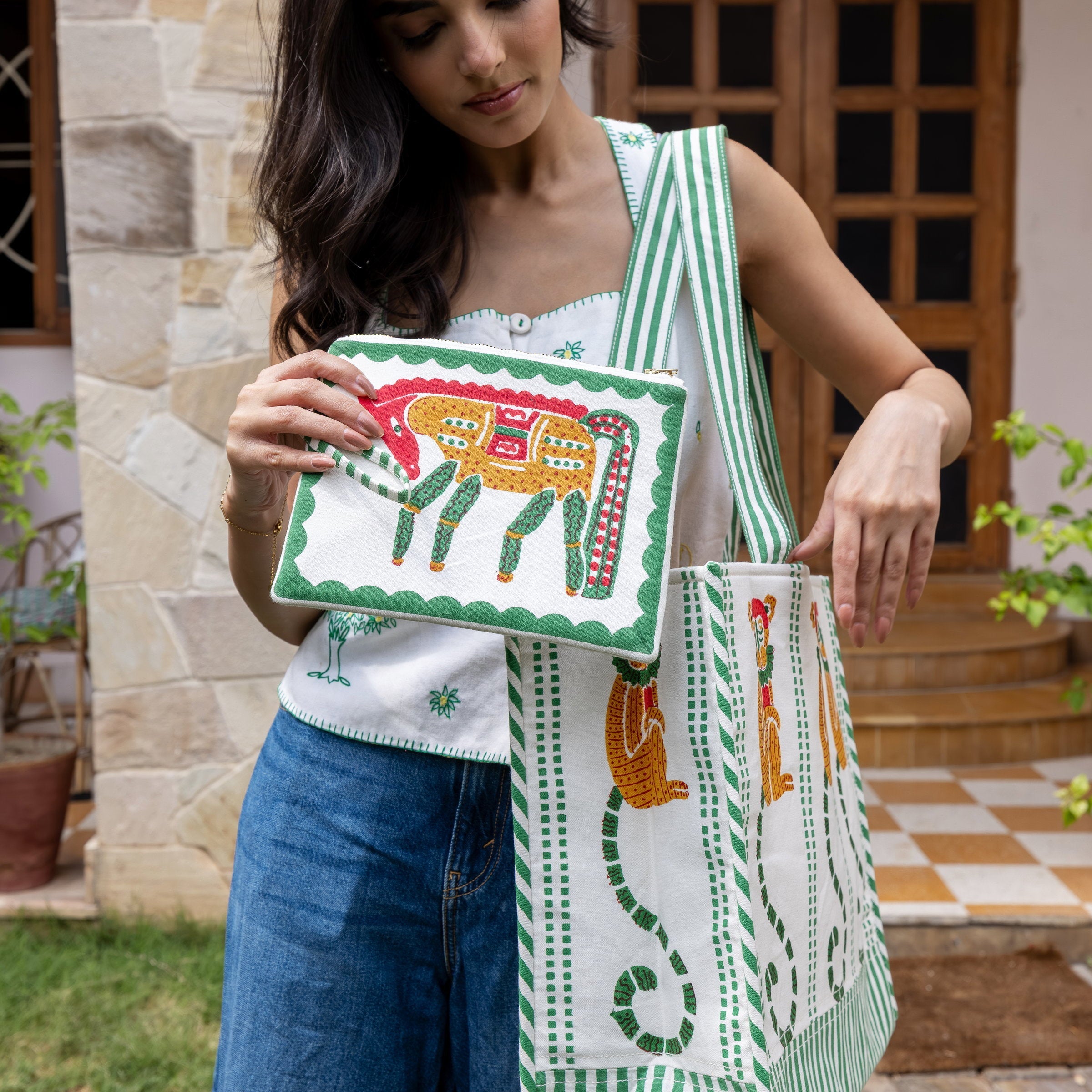 Monkey Green & Red Tote Bag