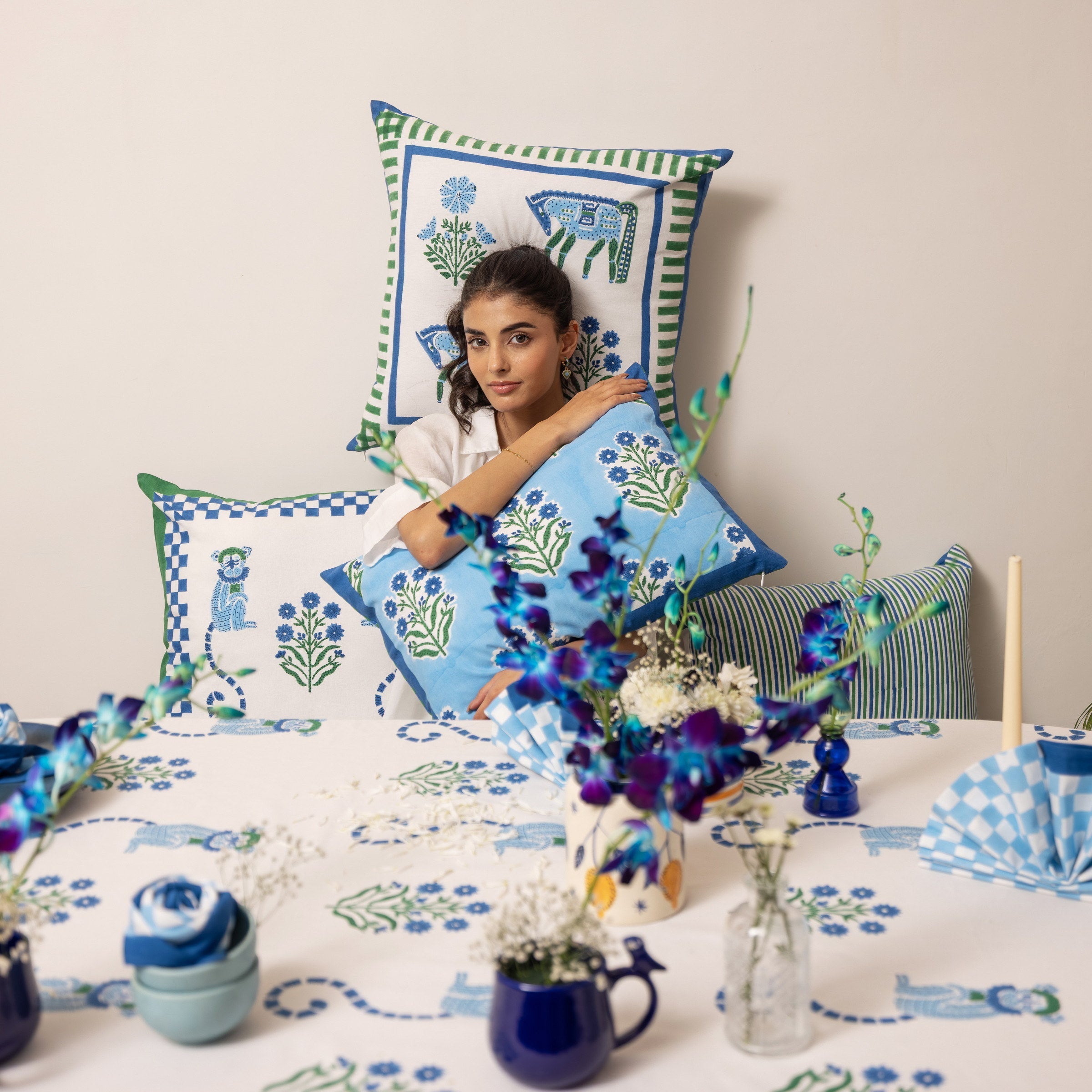 Monkey Blue & Green Cushion Cover