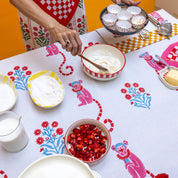 Monkey Mustard & Pink Tablecloth