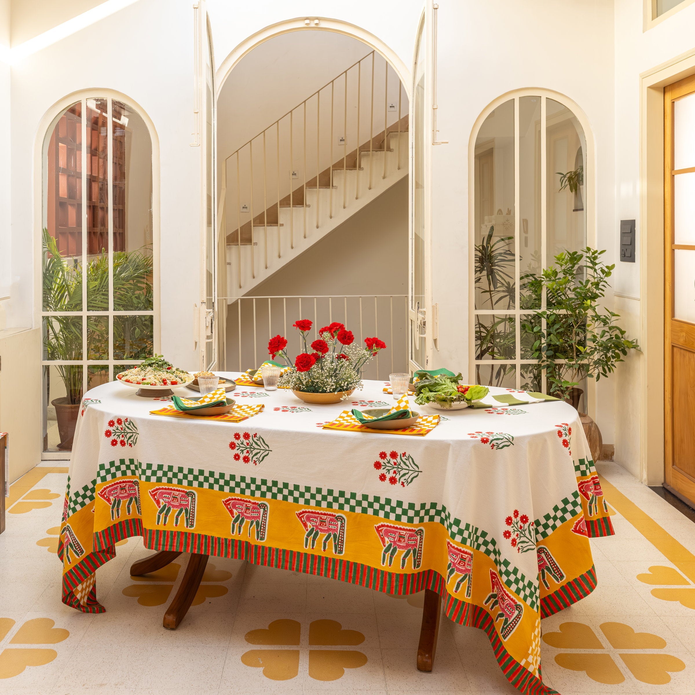 Cheval Nomade Mustard & Green Tablecloth