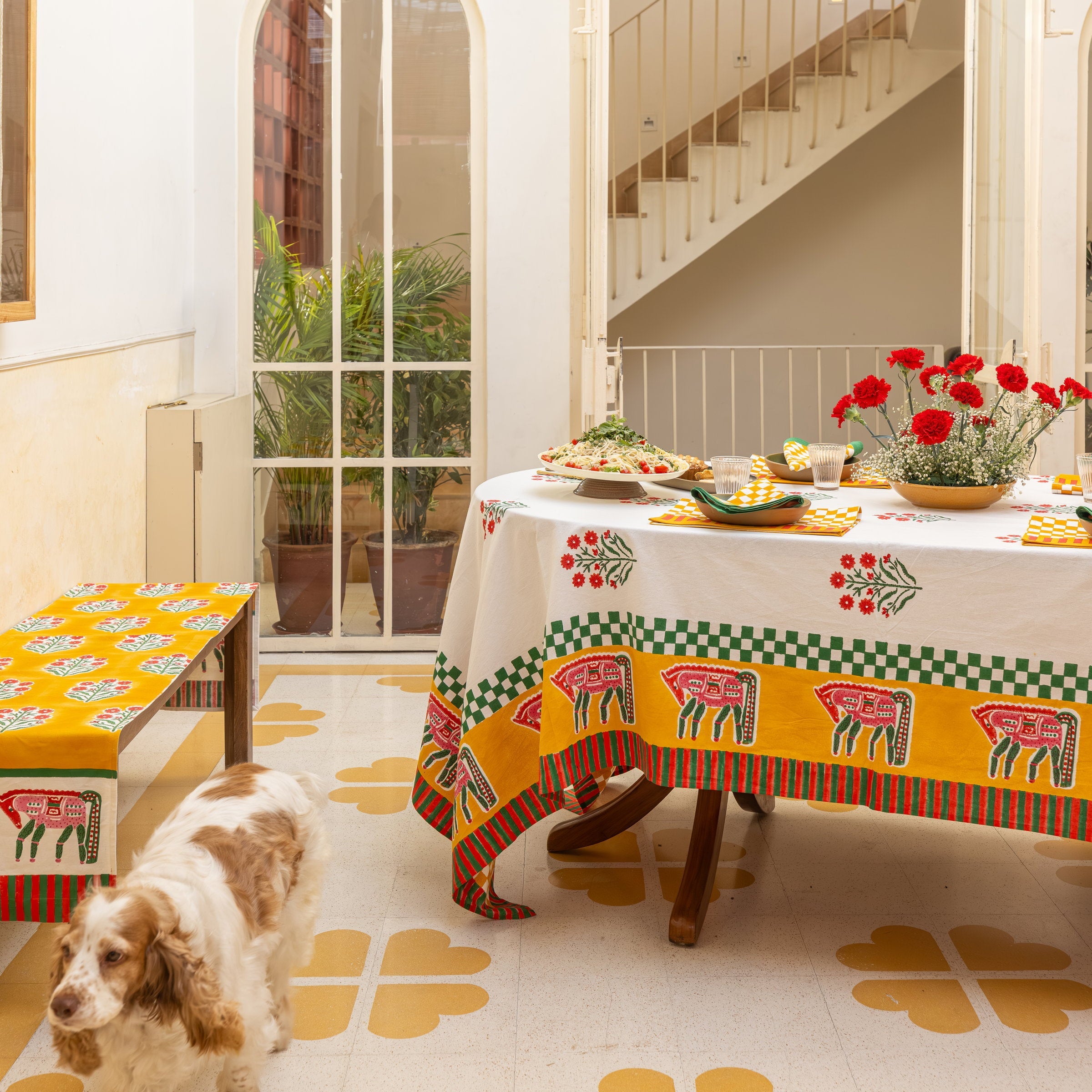 Cheval Nomade Mustard & Green Tablecloth