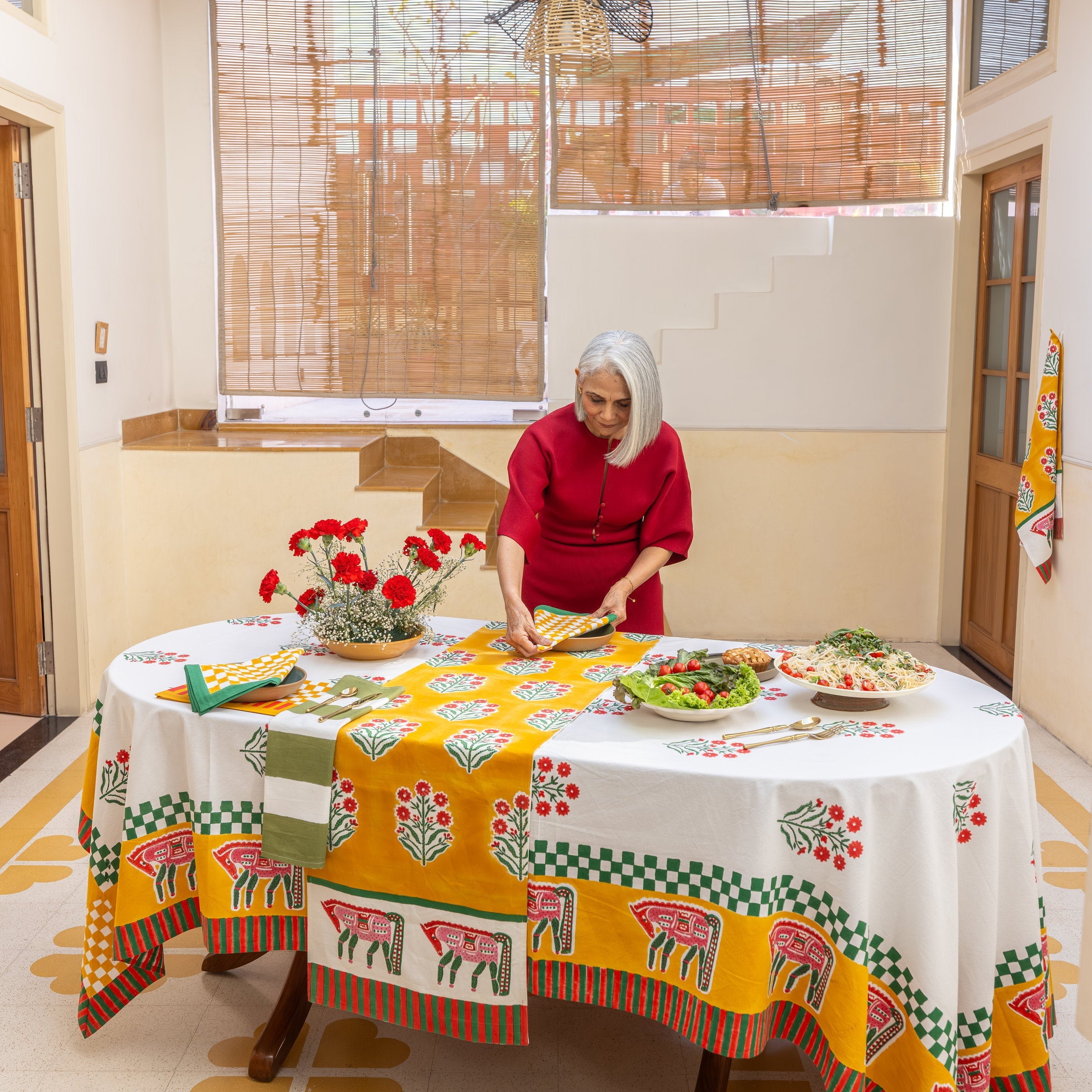 Cheval Nomade Mustard & Green Tablecloth