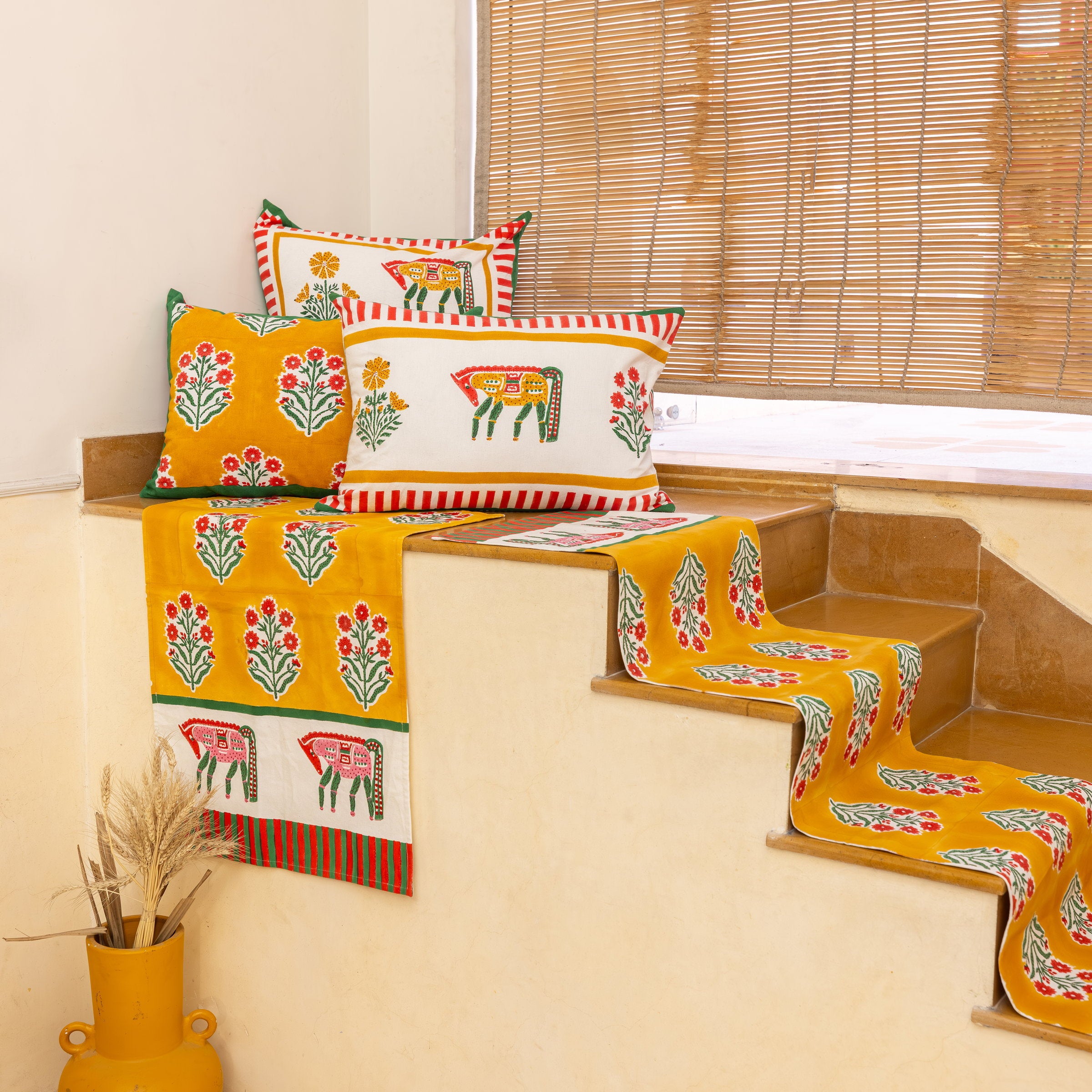 Cheval Nomade Mustard & Green Cushion Cover