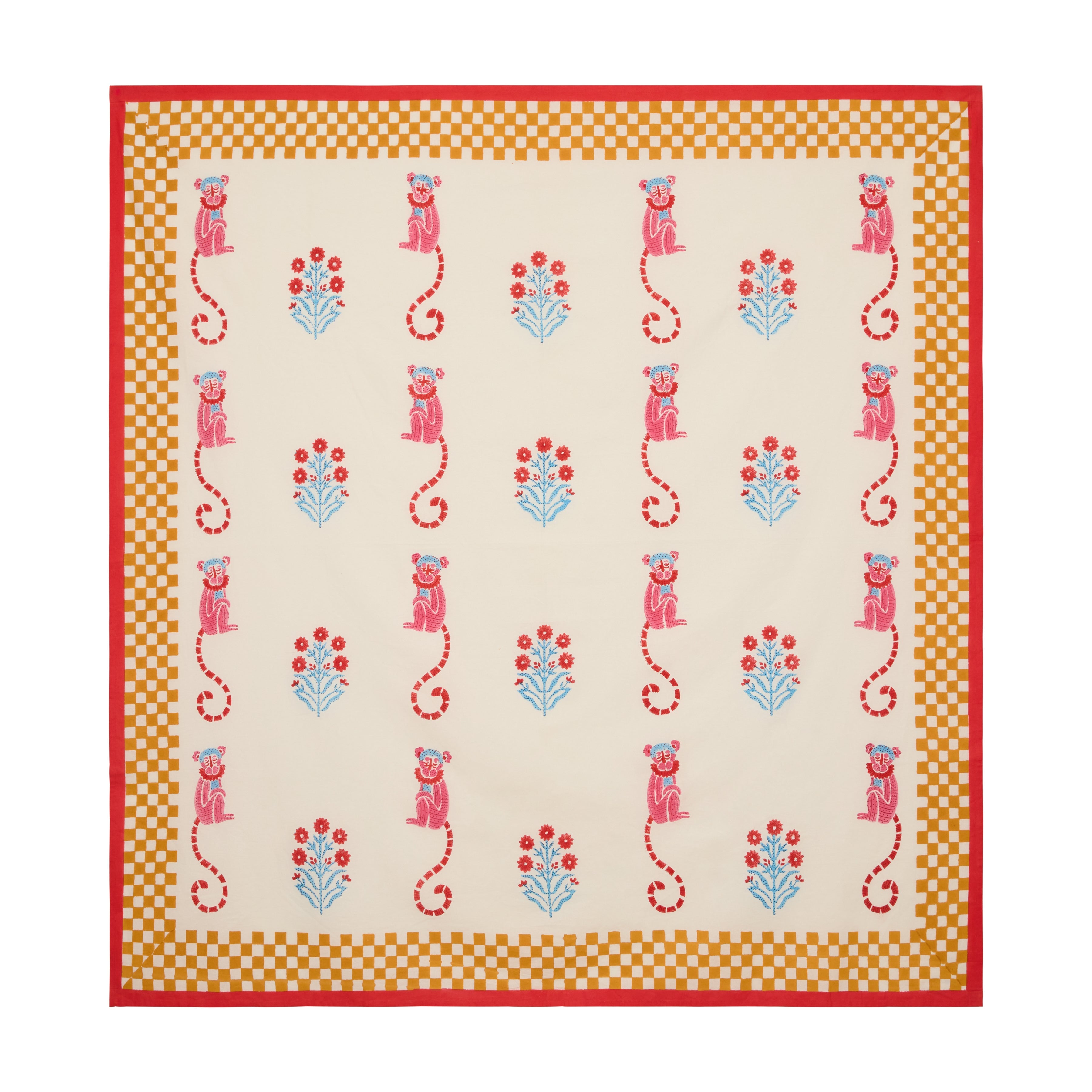 Monkey Mustard & Pink Tablecloth