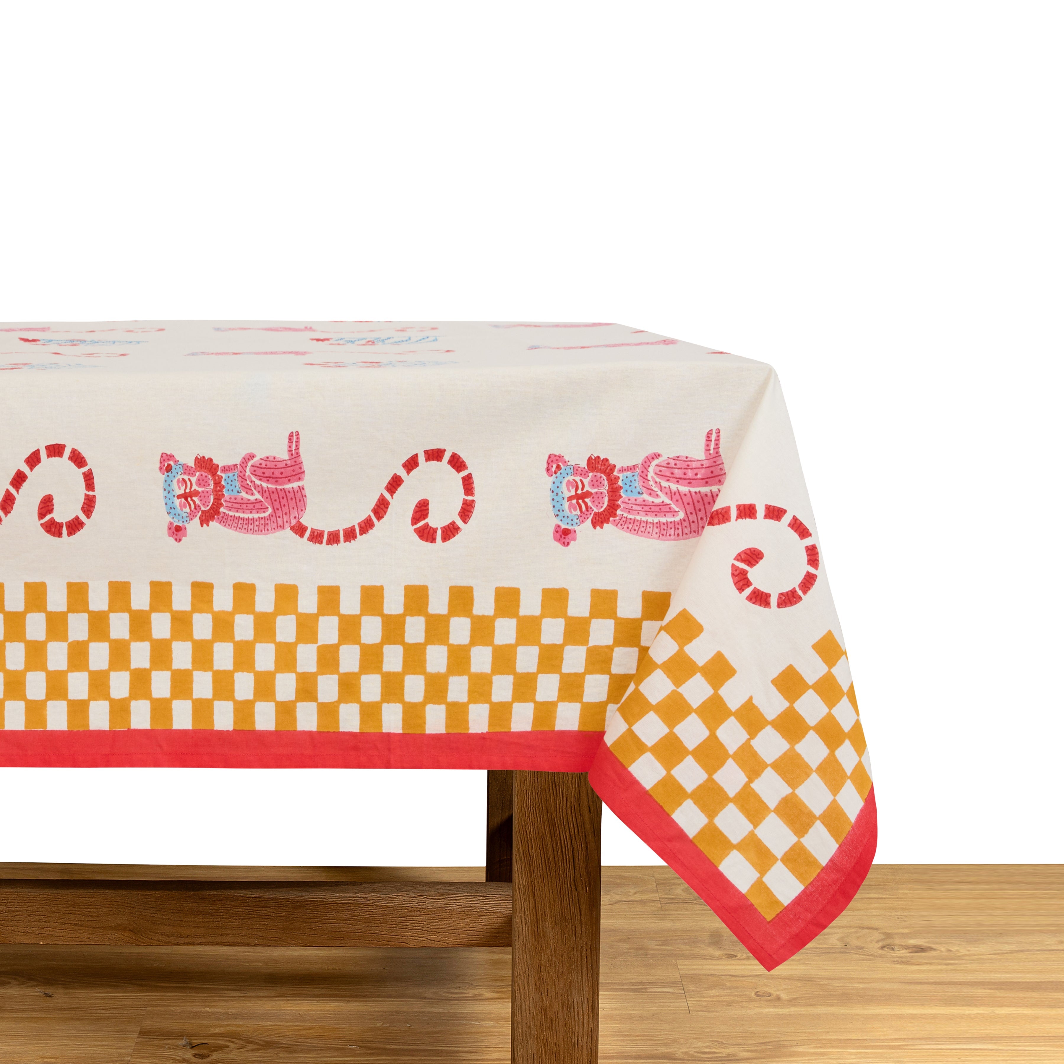 Monkey Mustard & Pink Tablecloth