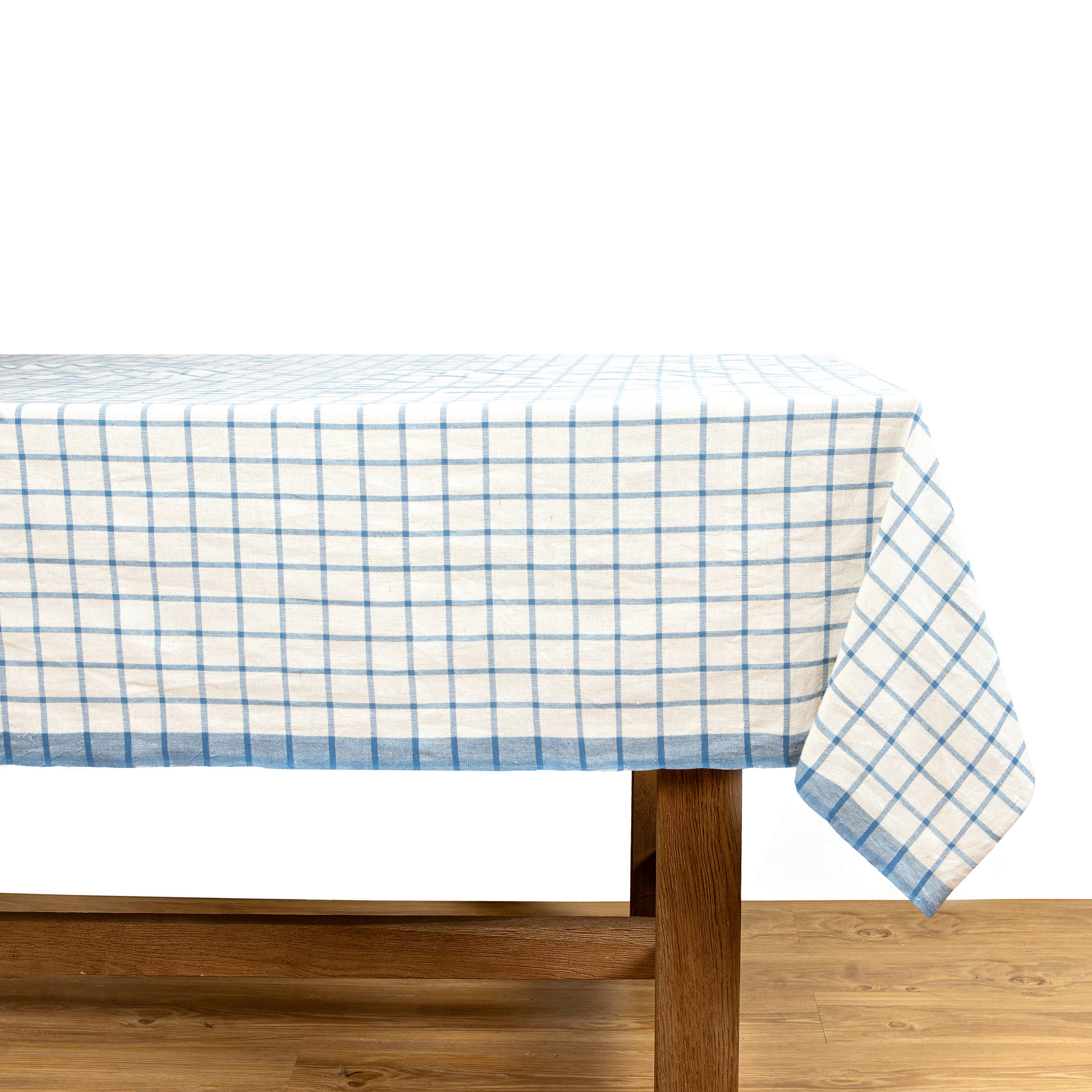 Windowpane  Blue & Natural Tablecloth