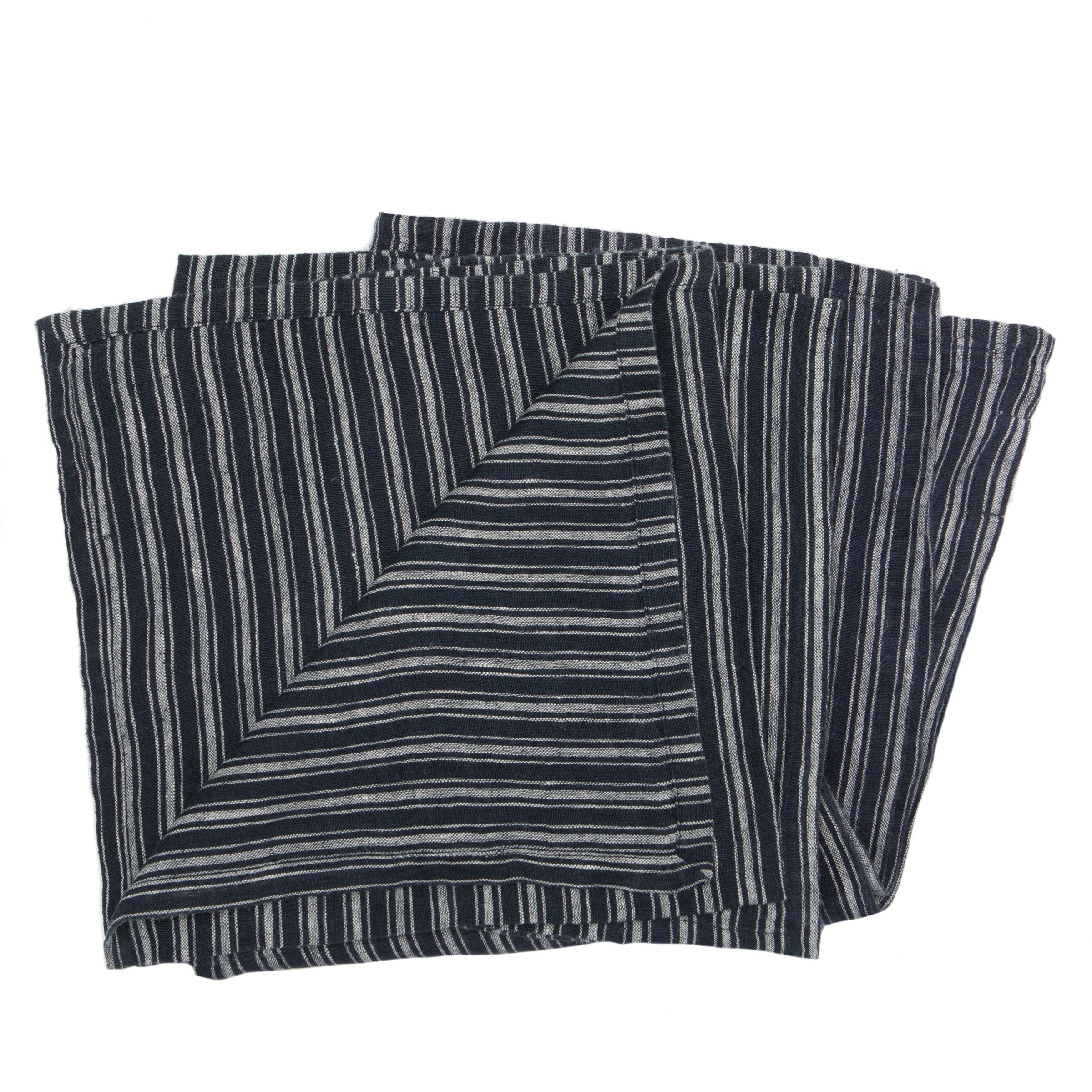 Black Stripe Washed Linen Napkin Set (4)