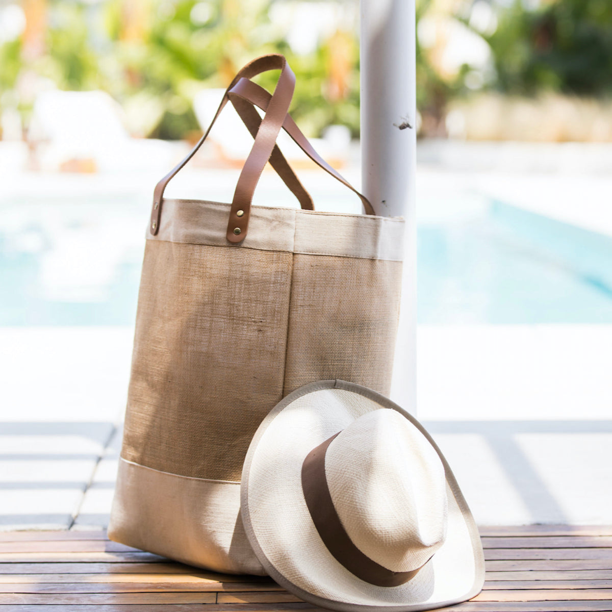 Straw Market Tote With Leather Handles